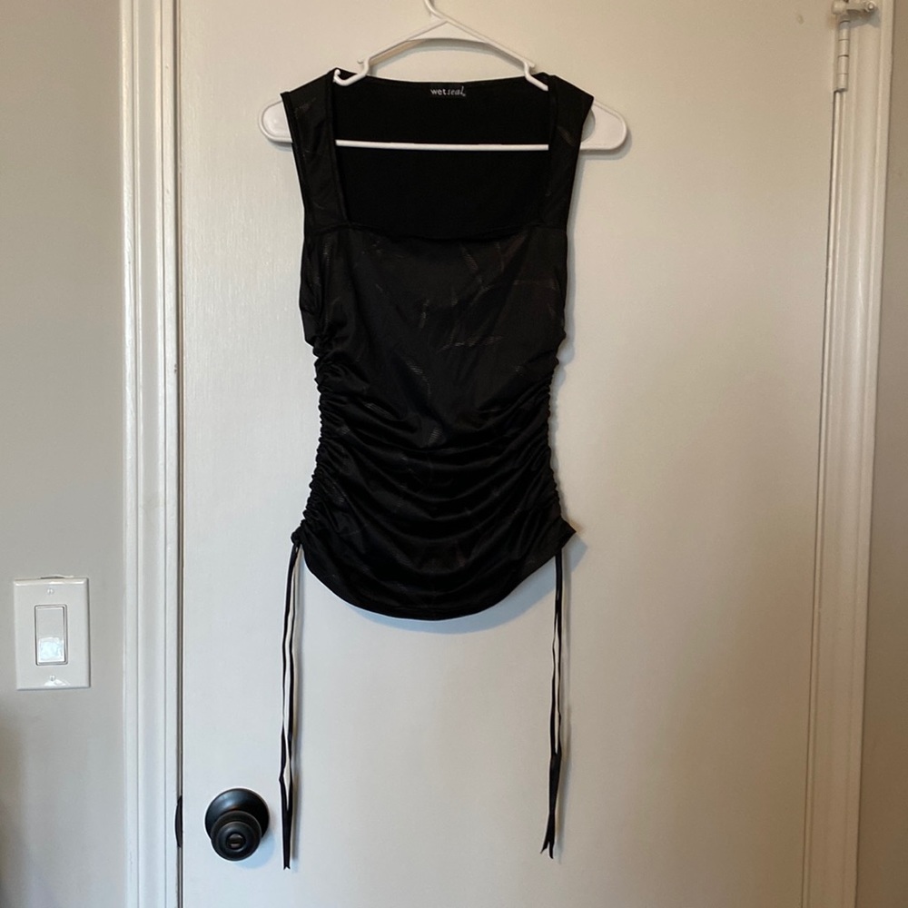 Wet Seal Vintage 90s club top black with black wet look design